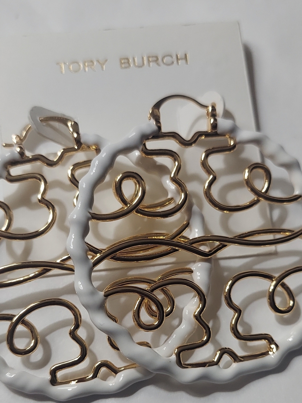Tory Burch Filigree Pierced Earrings White & Gold